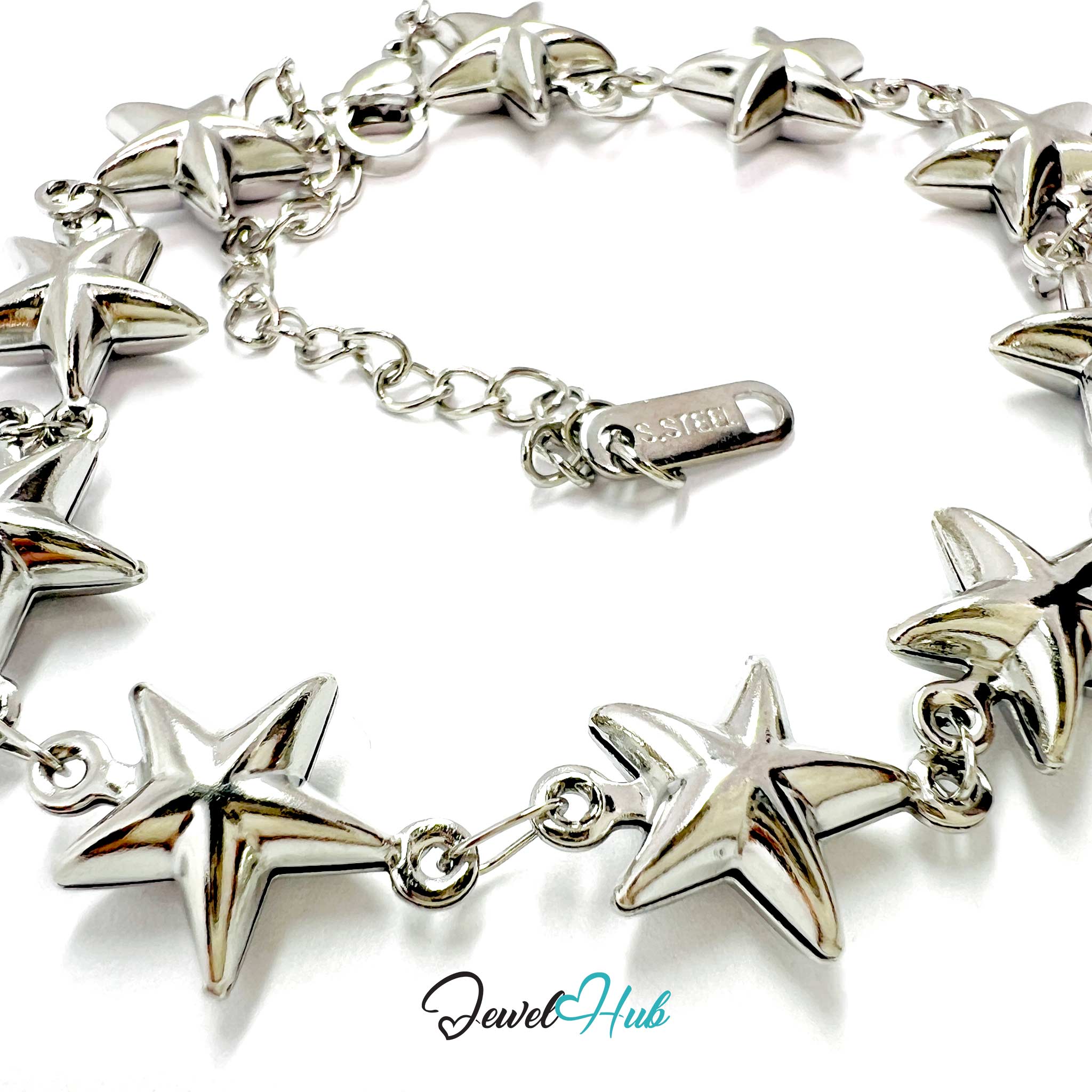 Stainless Steel Bubble Star Charms Silver Bracelet