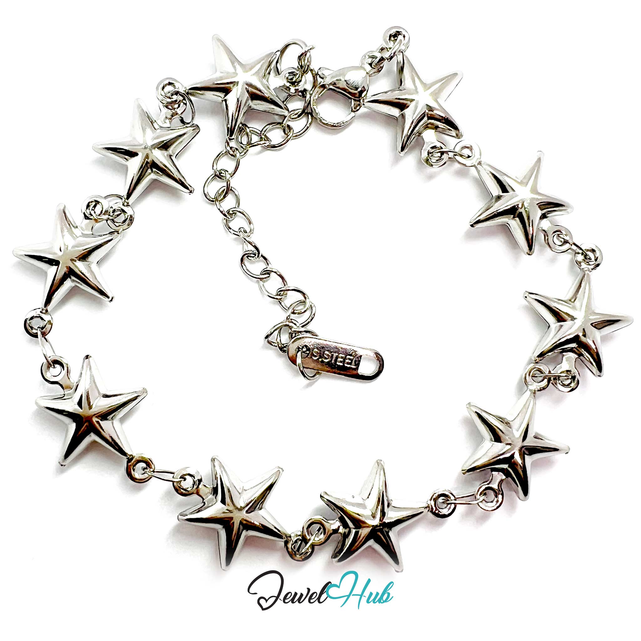Stainless Steel Bubble Star Charms Silver Bracelet