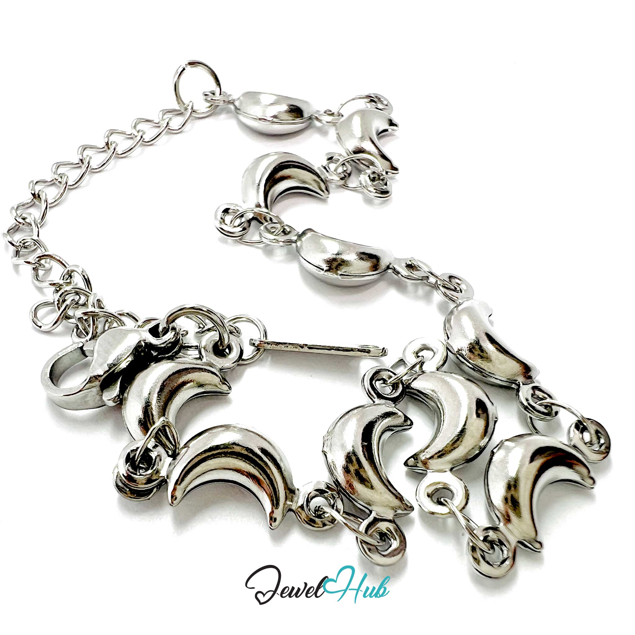 Stainless Steel Bubble Moon Charms Silver Bracelet