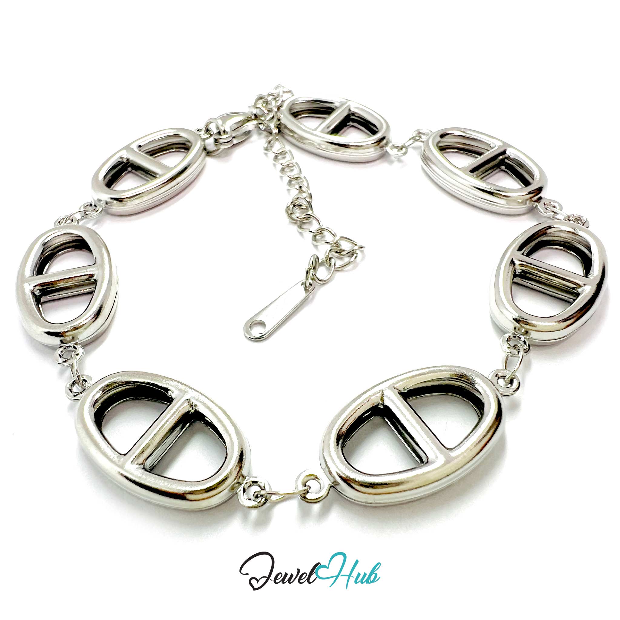 Stainless Steel Orbit Halo Charms Silver Bracelet