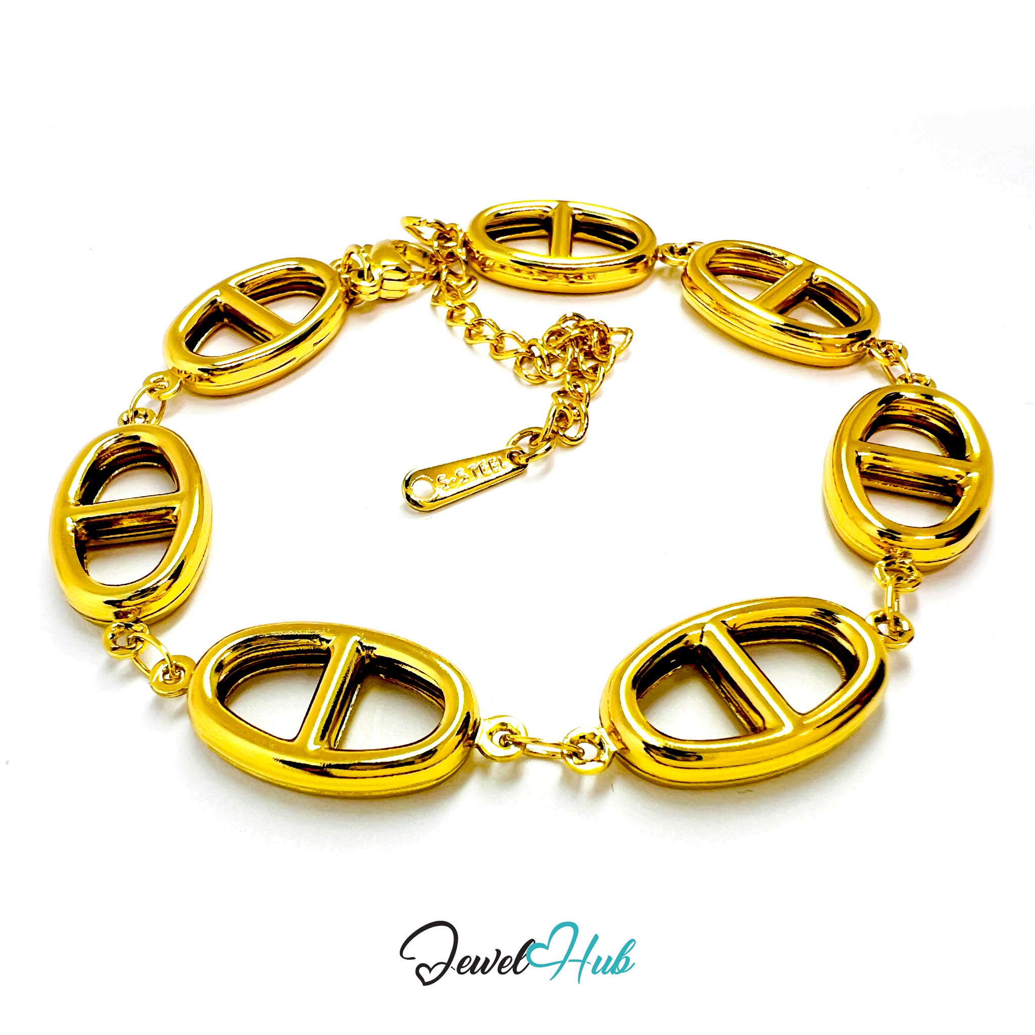 Stainless Steel Orbit Halo Charms Gold Bracelet