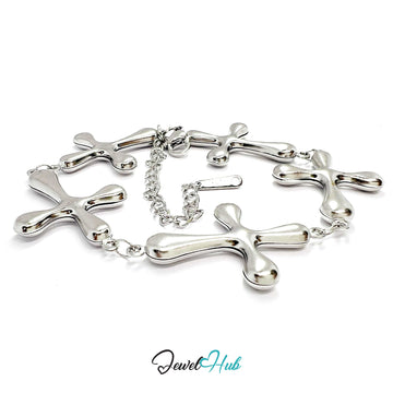 Stainless Steel Bubble Cross Motif Silver Bracelet
