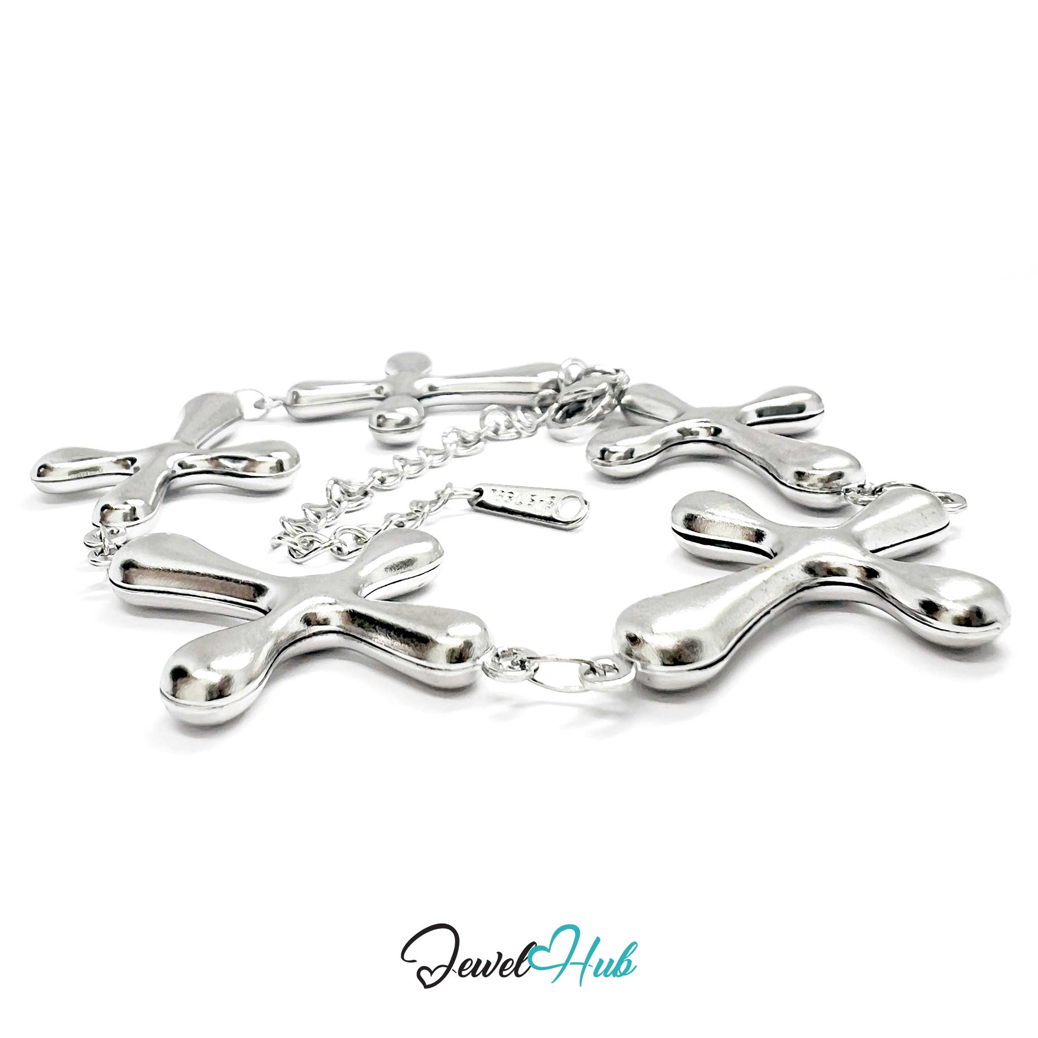 Stainless Steel Bubble Cross Motif Silver Bracelet