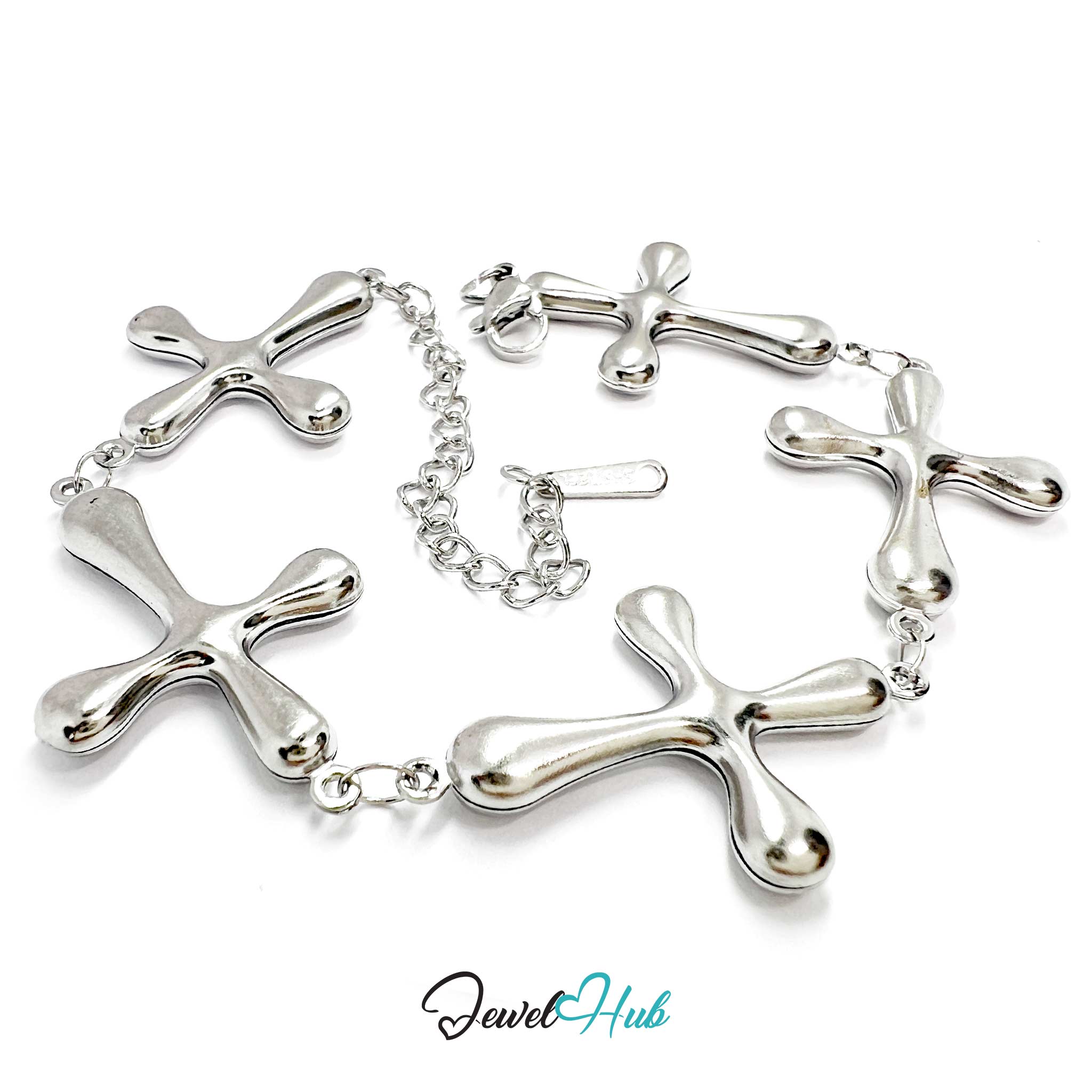 Stainless Steel Bubble Cross Motif Silver Bracelet