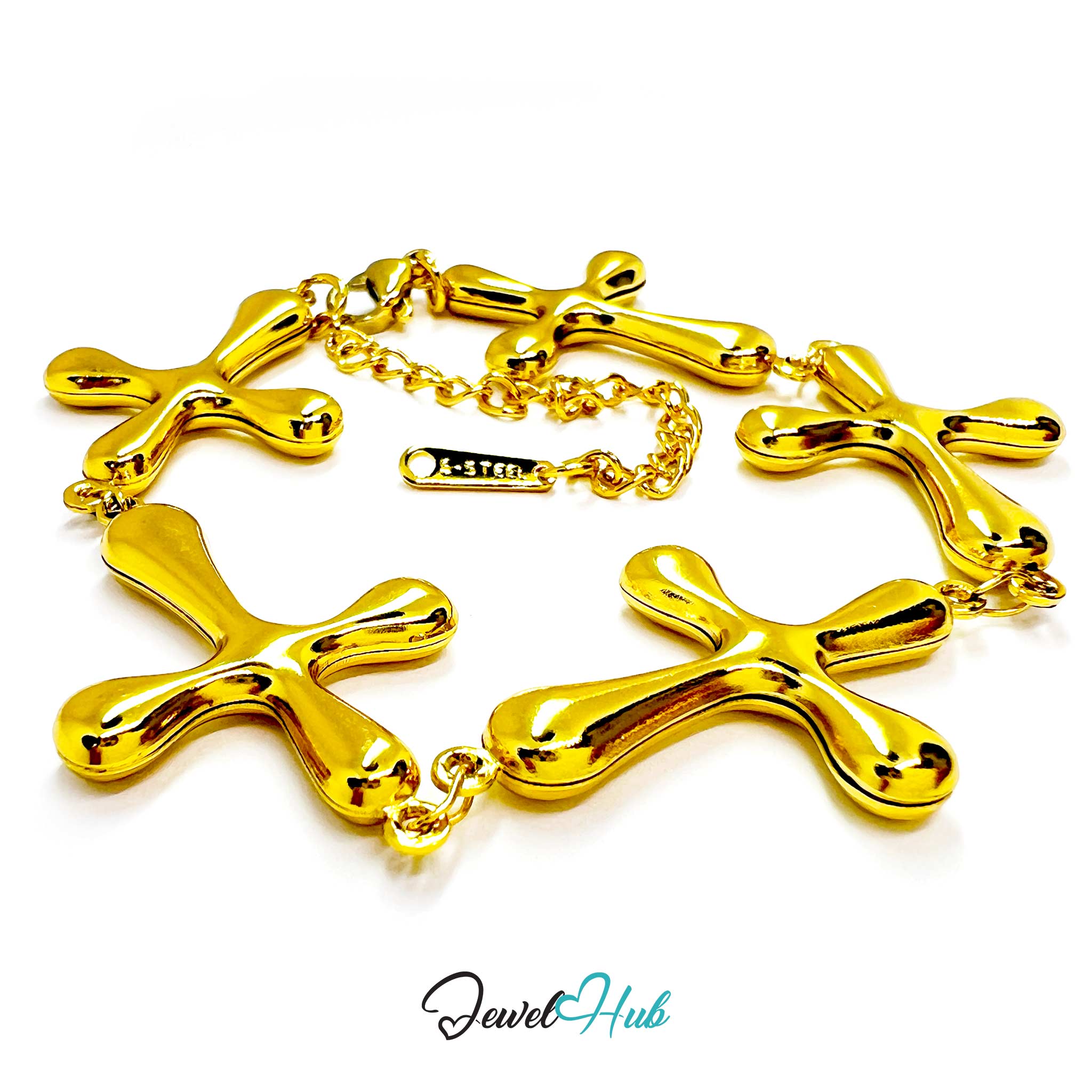 Stainless Steel Bubble Cross Motif Gold Bracelet