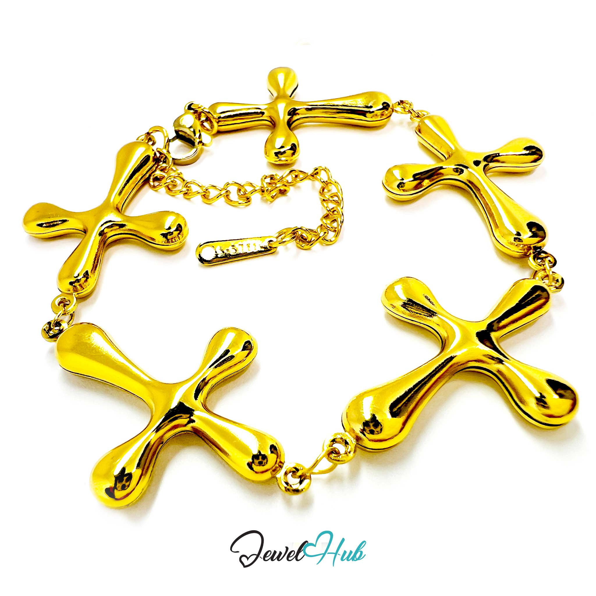 Stainless Steel Bubble Cross Motif Gold Bracelet