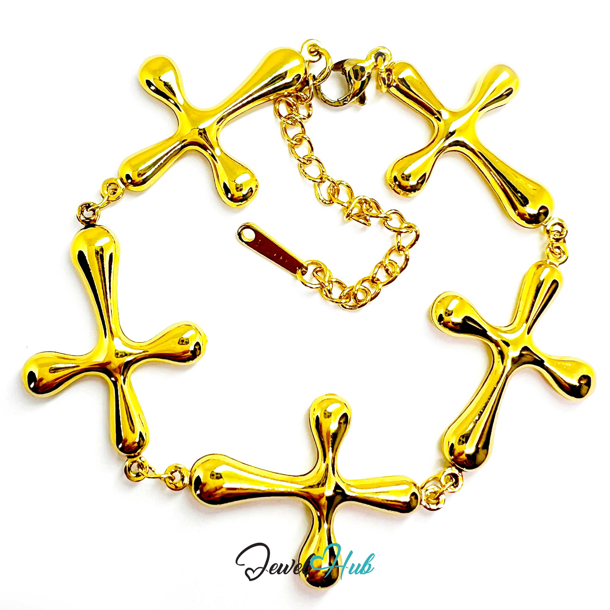 Stainless Steel Bubble Cross Motif Gold Bracelet