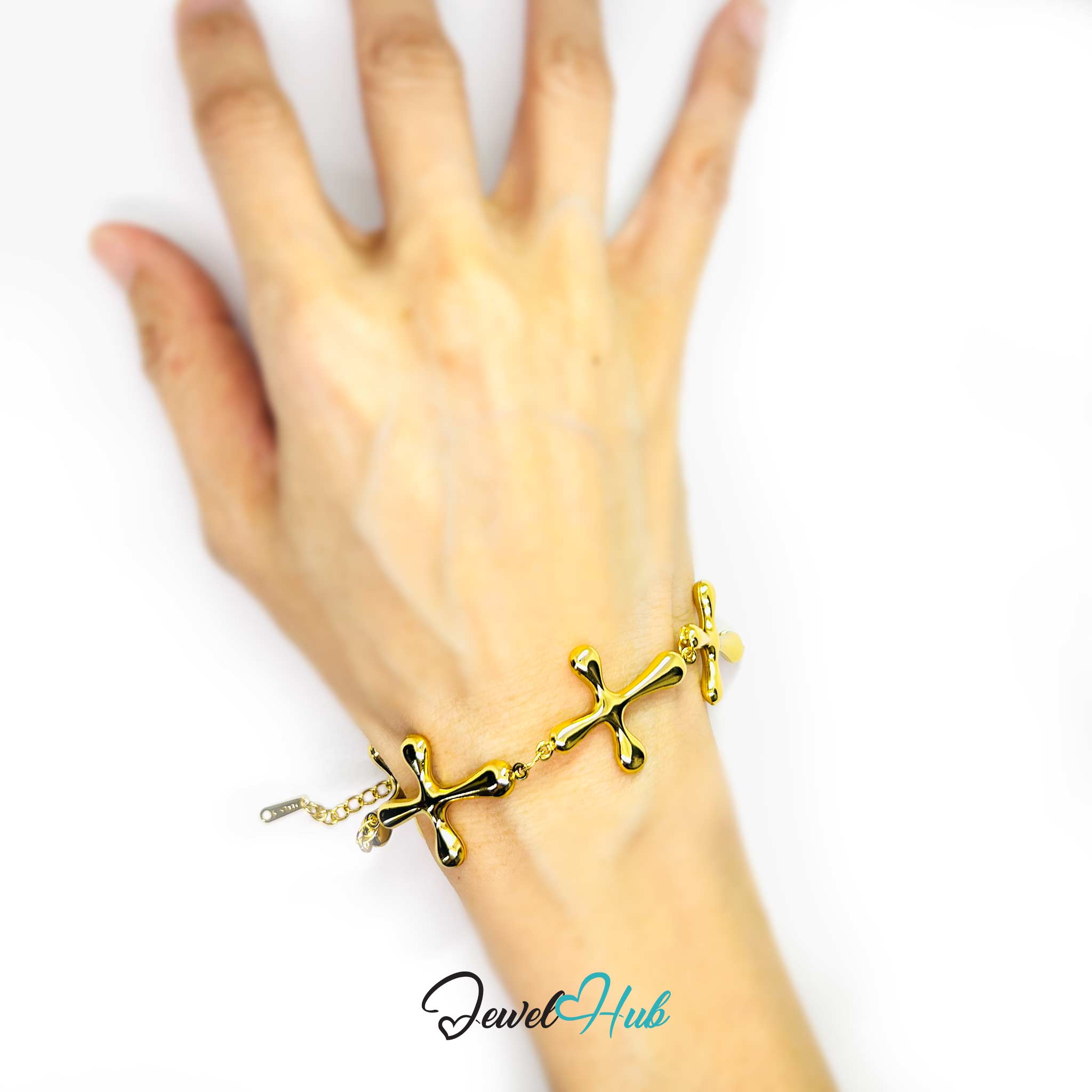 Stainless Steel Bubble Cross Motif Gold Bracelet