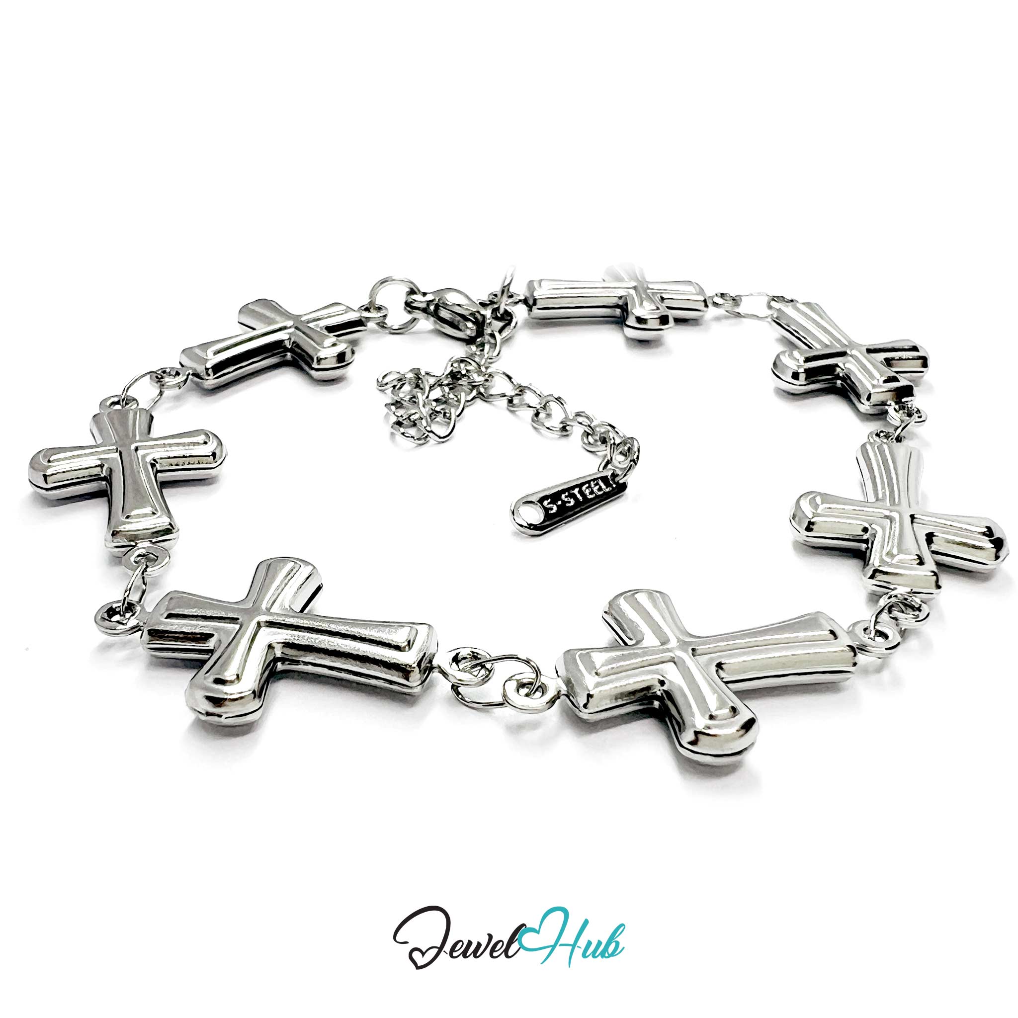 Stainless Steel Petite Cross Motif Silver Bracelet