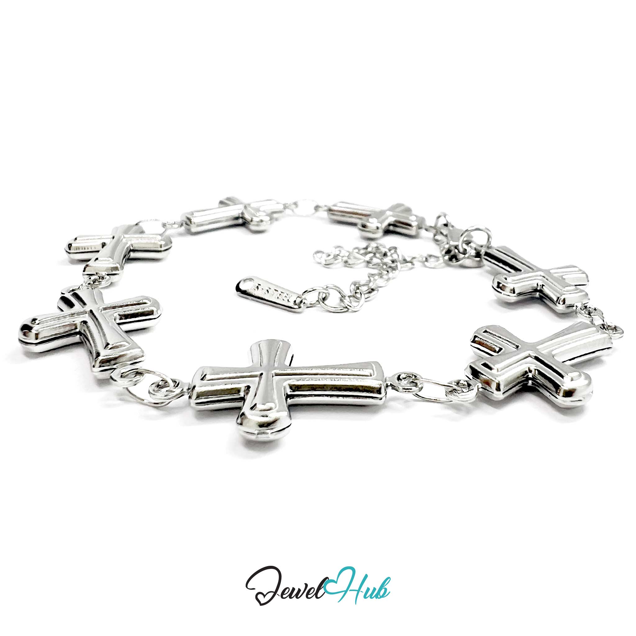 Stainless Steel Petite Cross Motif Silver Bracelet