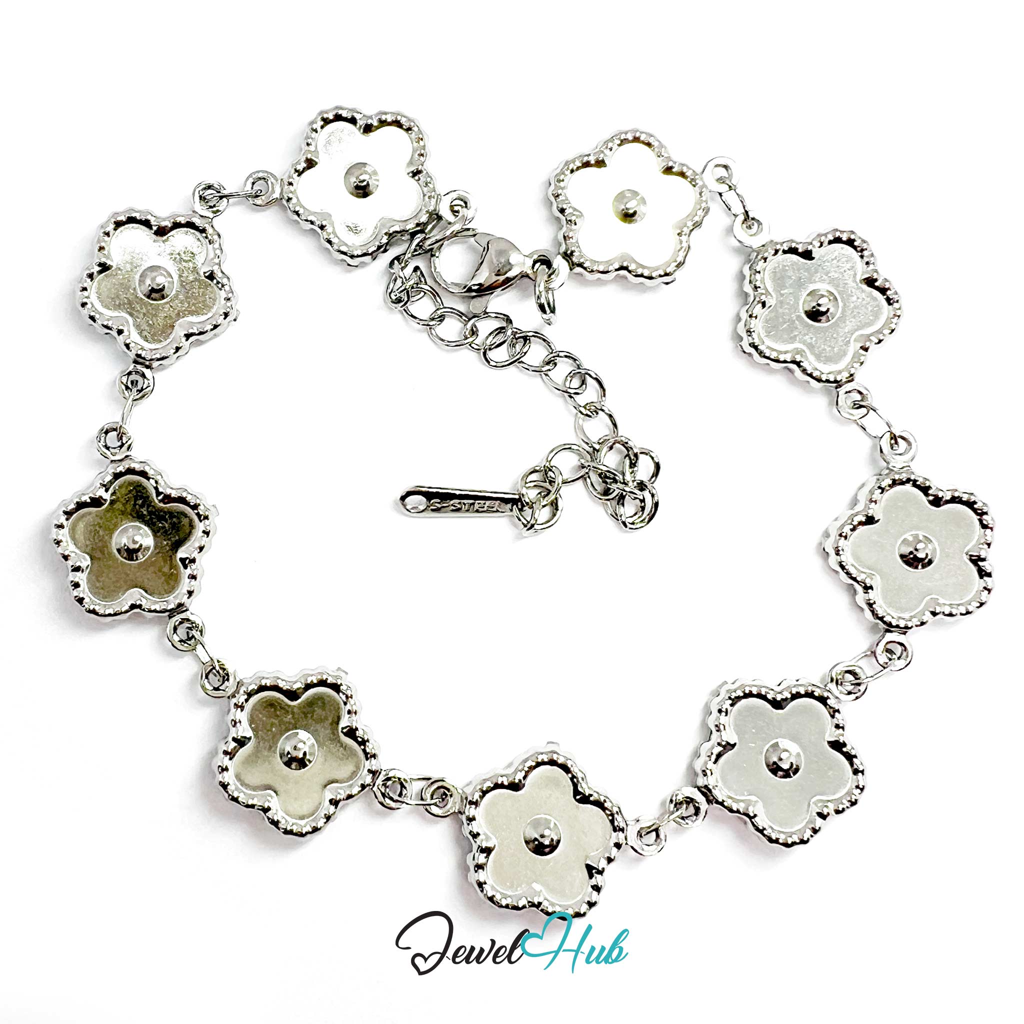 Stainless Steel Beaded Blossom Silver Bracelet