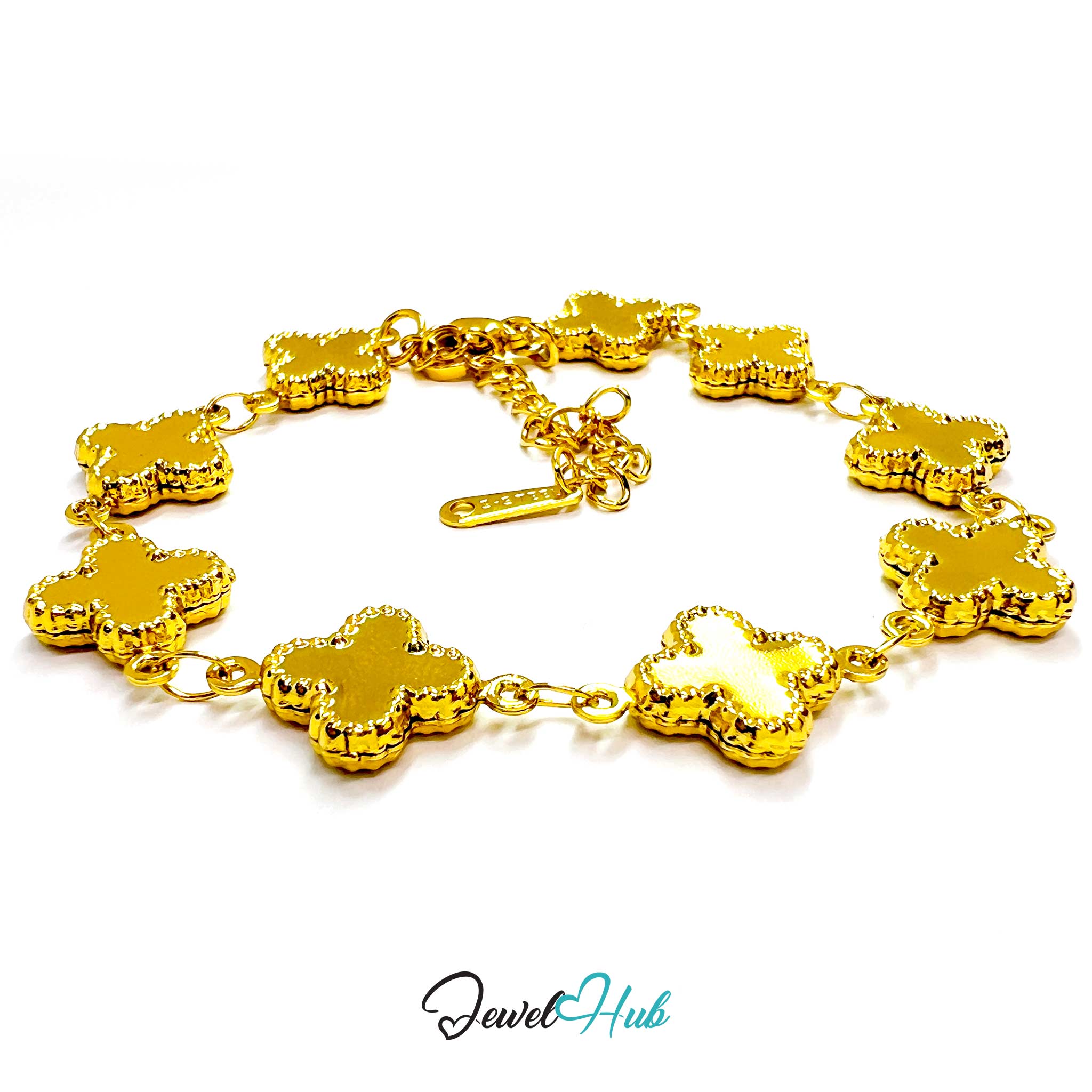 Stainless Steel Beaded Clover Gold Bracelet