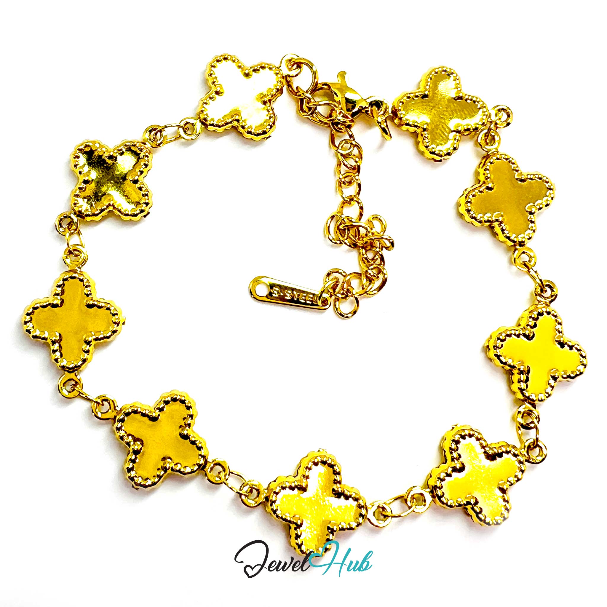 Stainless Steel Beaded Clover Gold Bracelet