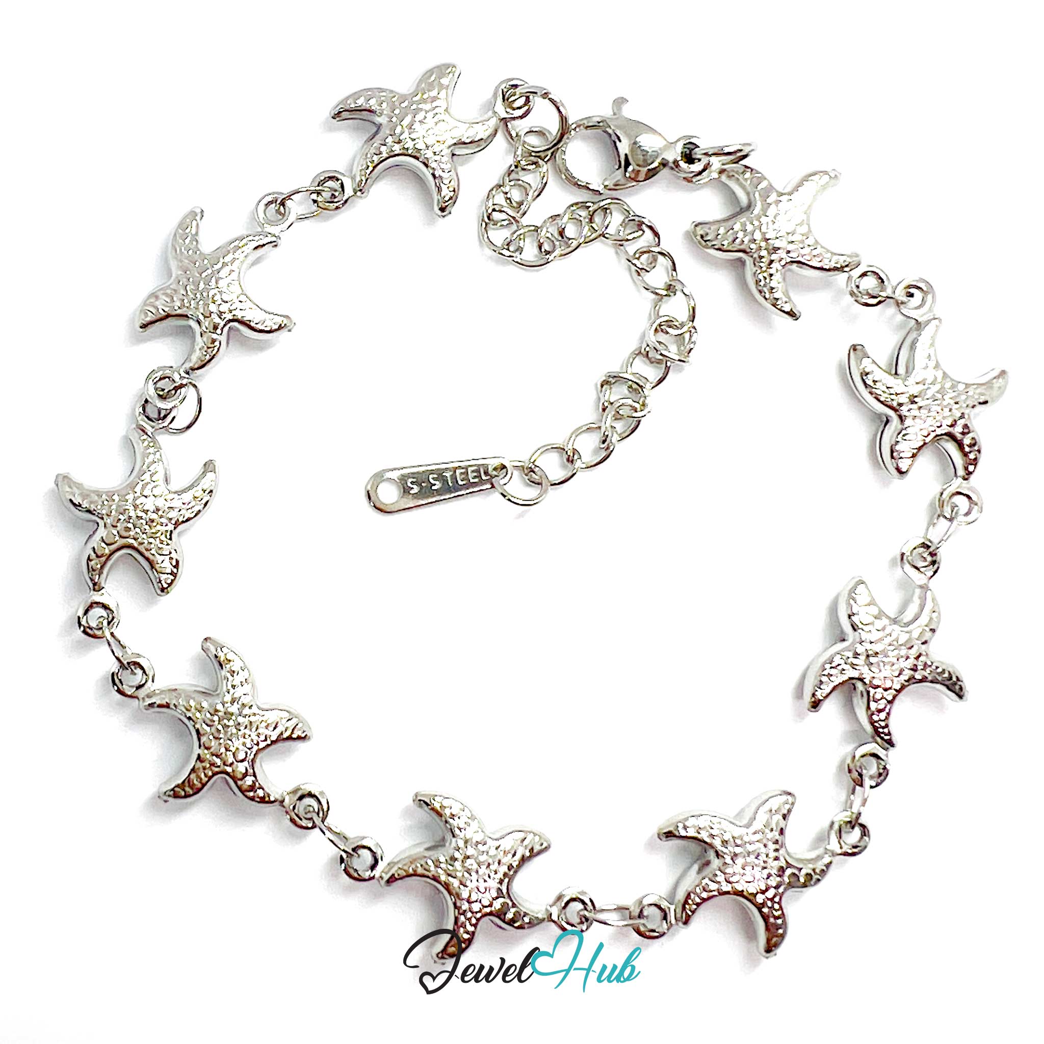 Stainless Steel Starfish Charms Silver Bracelet