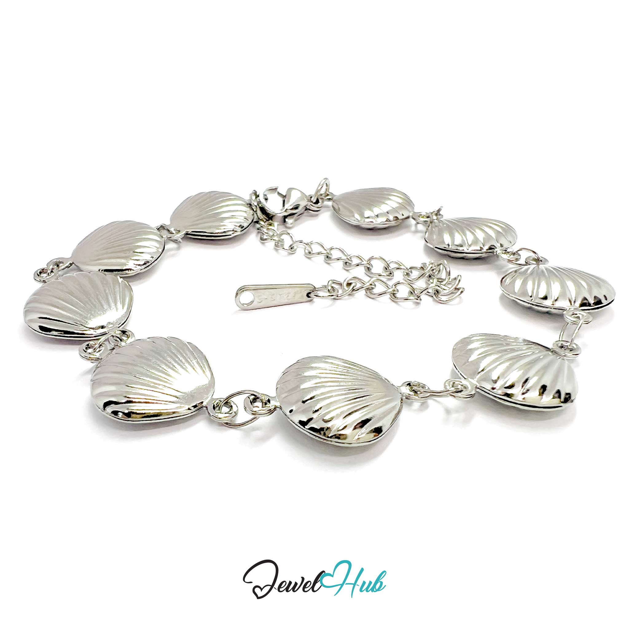 Stainless Steel Coastal Seashell Charms Silver Bracelet