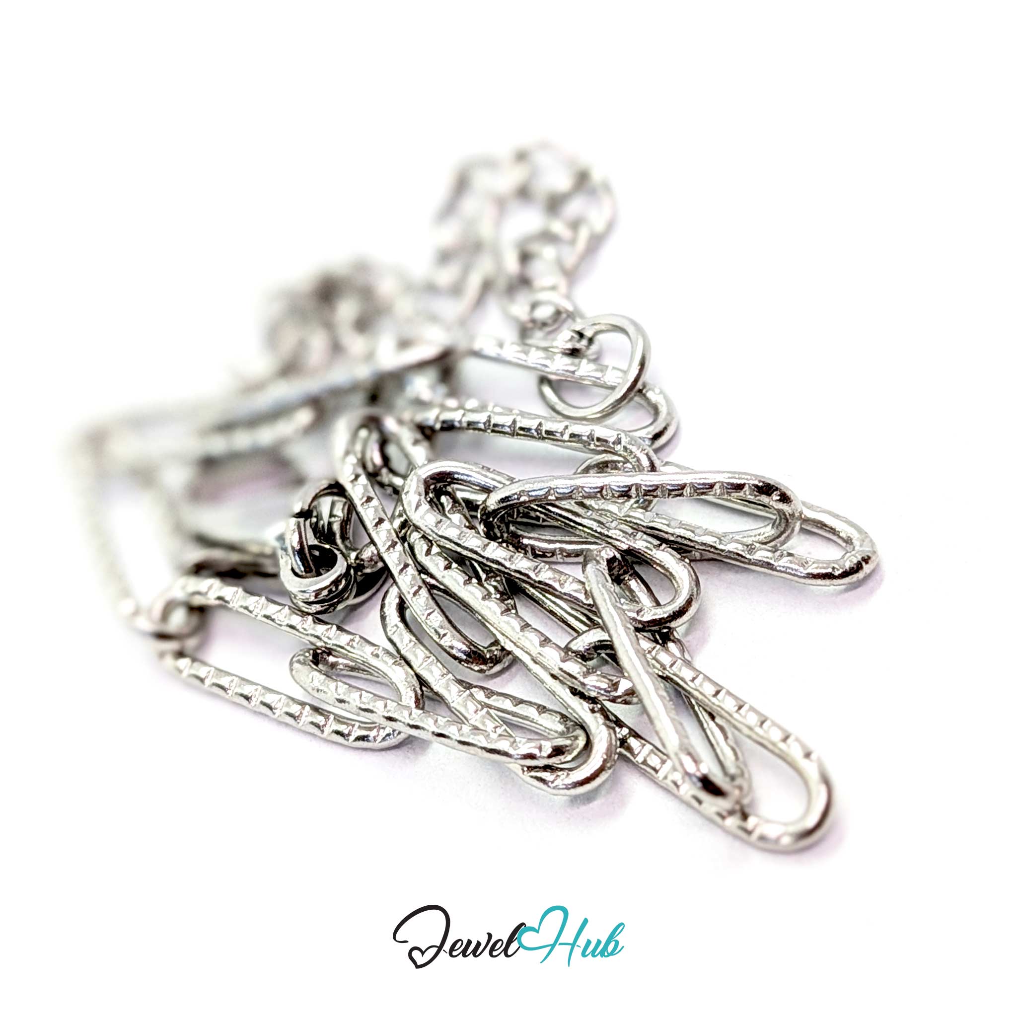 A silver stainless steel paperclip chain bracelet with a lobster clasp, displayed on a clean white background 