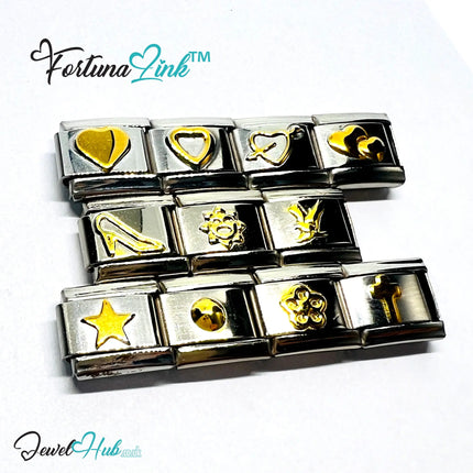 FortunaLink™ Gold-Tone Silver Charms for Italian Bracelet – Modular Stainless Steel Links