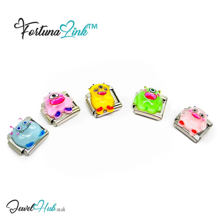 FortunaLink™ Monster Charm Set – Stainless Steel Italian Bracelet Charms | Playful Enamel Monsters - JewelHub.co.uk