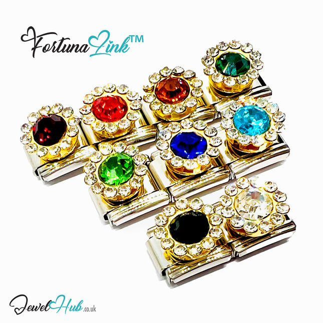 FortunaLink™ Gemstone Italian Charm – Colour Crystal Designs for Daily Luck & Modular Radiance