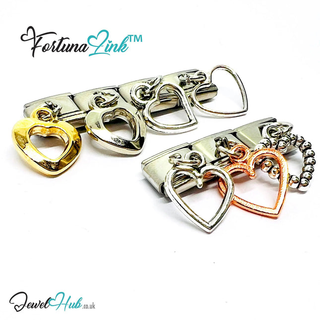 FortunaLink™ Dangling Hollow Heart Series – Multi-Finish Italian Bracelet Charms - JewelHub.co.uk