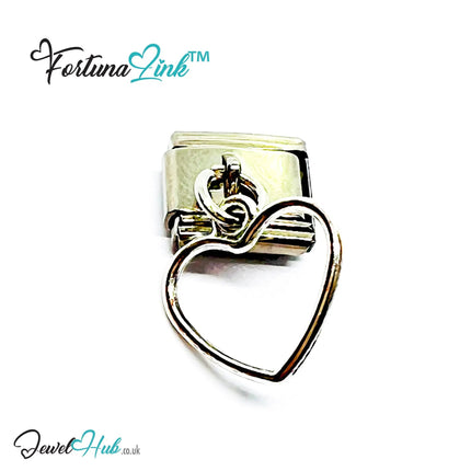 FortunaLink™ Dangling Hollow Heart Series – Multi-Finish Italian Bracelet Charms - JewelHub.co.uk