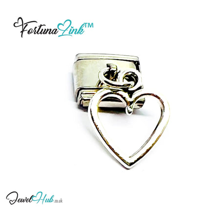 FortunaLink™ Dangling Hollow Heart Series – Multi-Finish Italian Bracelet Charms - JewelHub.co.uk