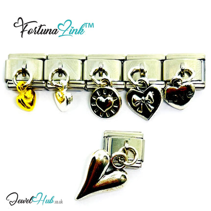 FortunaLink™ Dangling Solid Heart Series – Multi-Finish Italian Bracelet Charms - JewelHub.co.uk