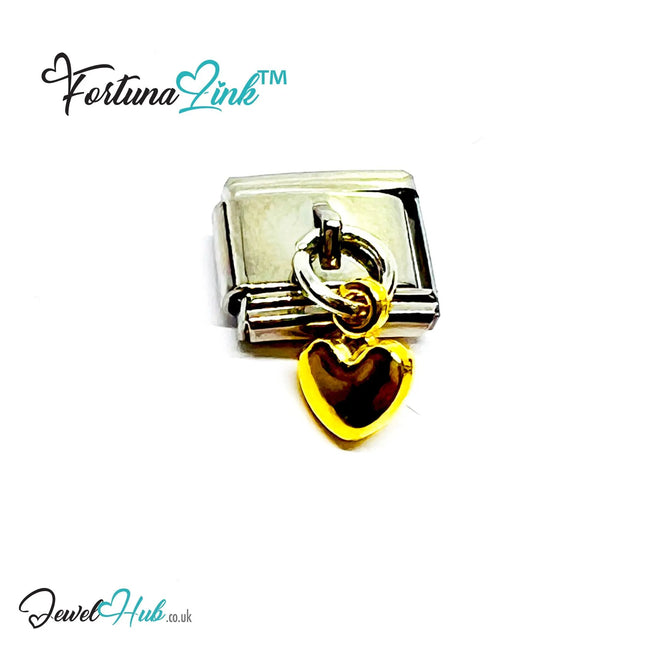 FortunaLink™ Dangling Solid Heart Series – Multi-Finish Italian Bracelet Charms - JewelHub.co.uk