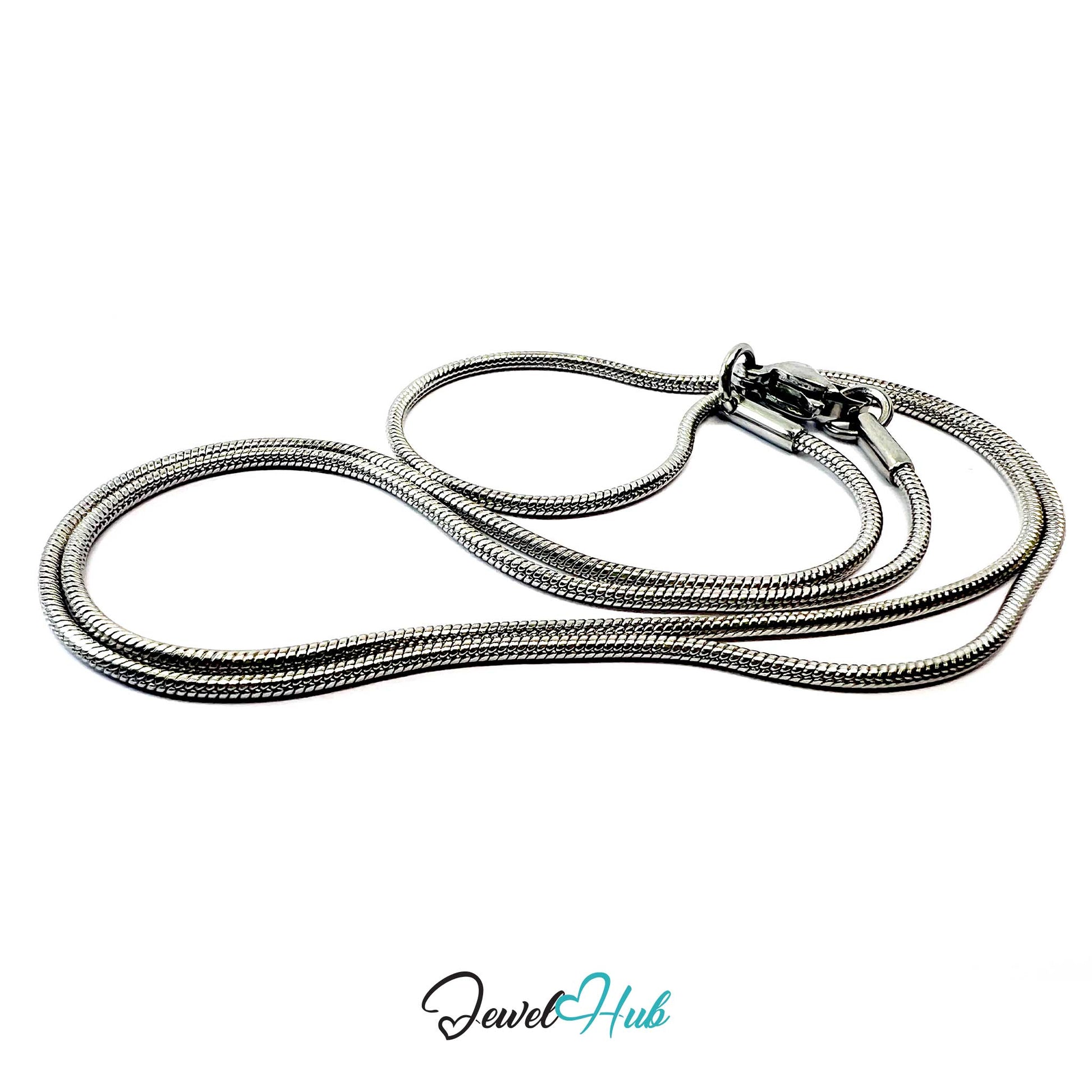 Silver chain necklace on a white background with 'Jewel Hub' branding.