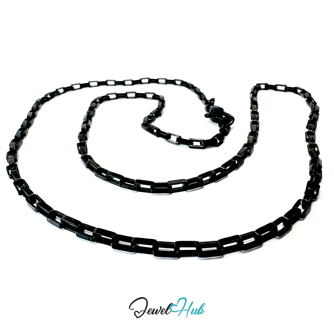 Black Stainless Steel Rectangular Box Chain Necklace 2×3.5mm | 45cm or 60cm