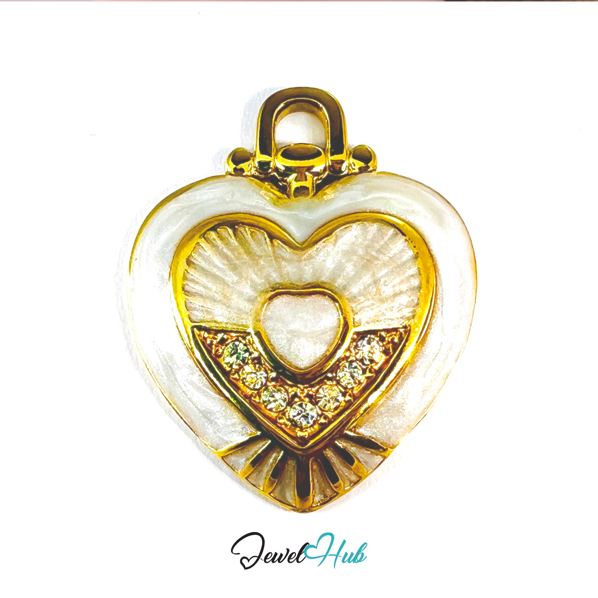 Stainless Steel White Enamel Heart Pendant Zirconia Detail