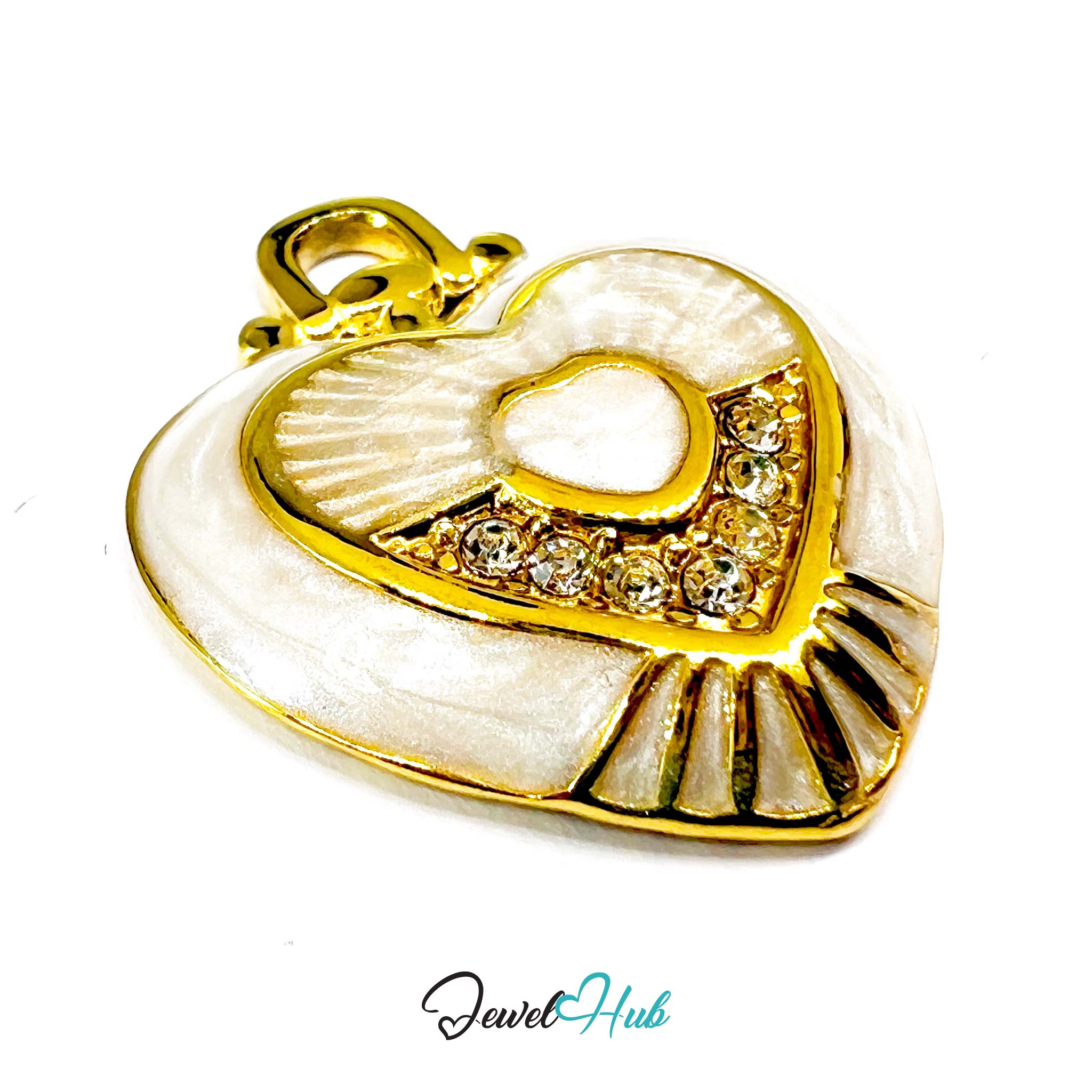 Stainless Steel White Enamel Heart Pendant Zirconia Detail