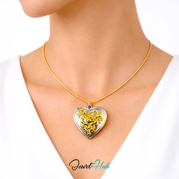 DuoTone Stainless Steel Rose Heart Pendant Floral Design