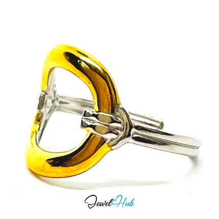 DuoTone Buckle & Horseshoe Adjustable Ring UK OPQ · Stainless Steel · Waterproof CA