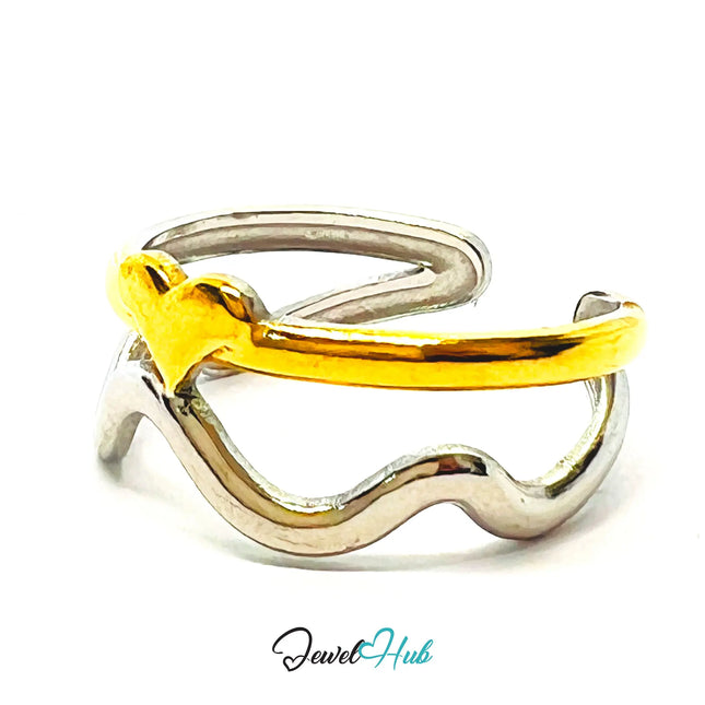 DuoTone HeartWeave Ring · Stainless Steel · Adjustable OPQ · Everyday Romantic Statement CA