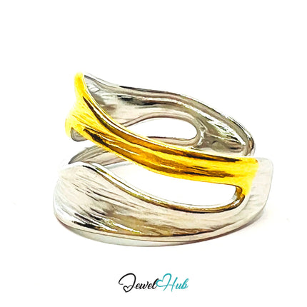 DuoTone RippleBand Ring · Stainless Steel · Adjustable OPQ Fit · Sculptural Everyday Jewellery CA