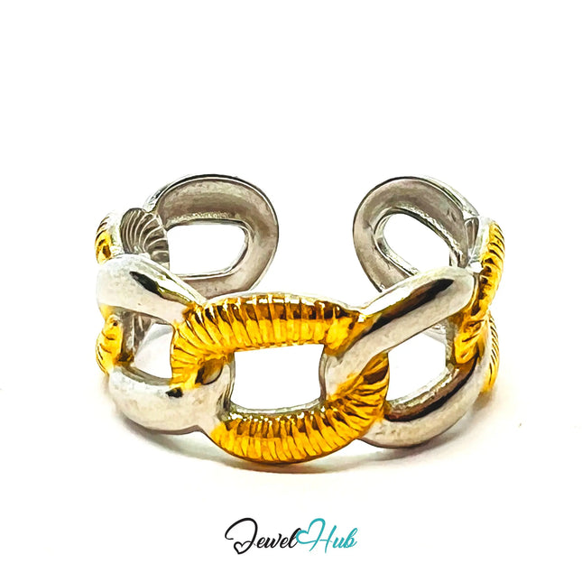 DuoTone ChainBand Ring · Stainless Steel · Adjustable NOP · Layered Styling CA