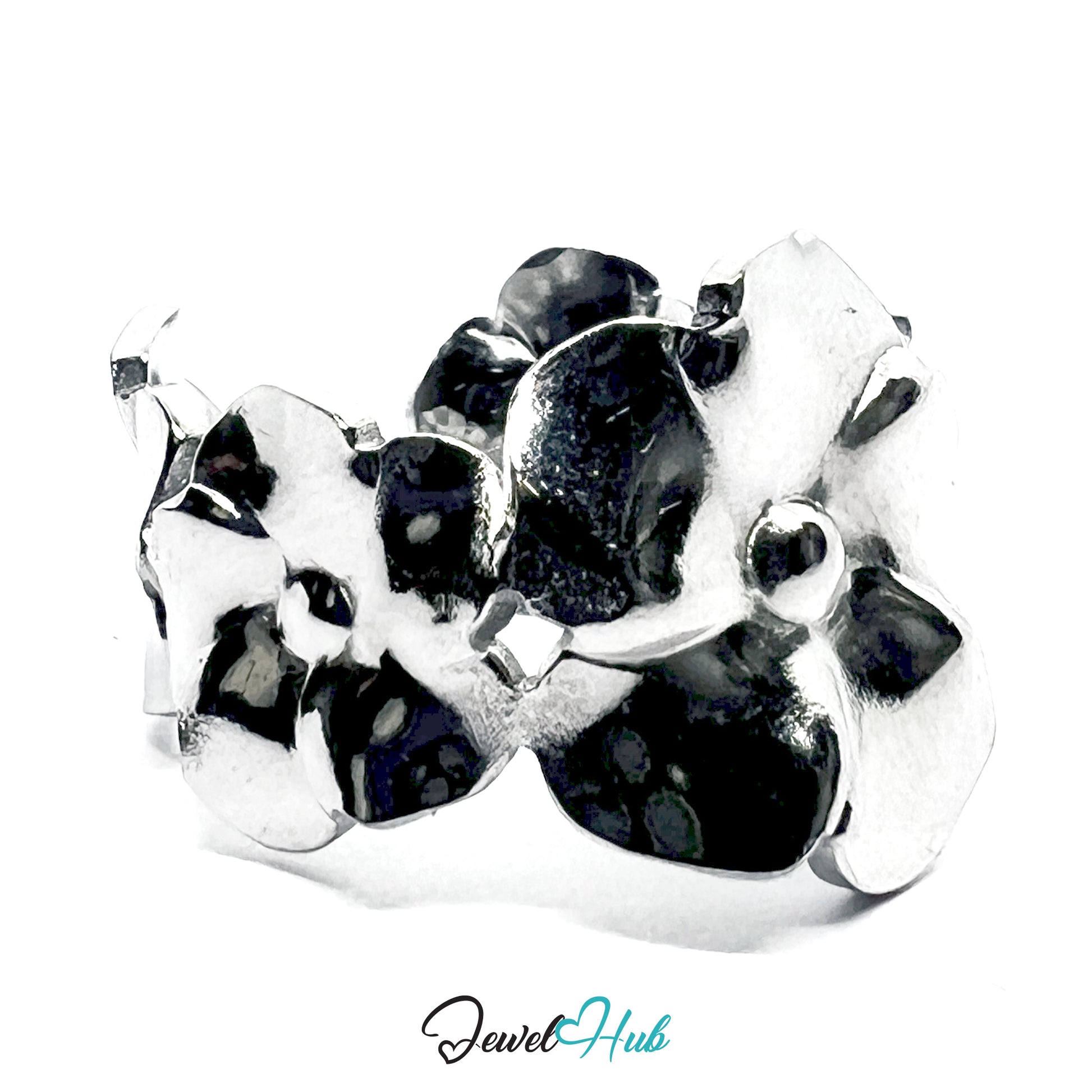 Silver Ring with black stones on a white background, branded 'Jewel Hub'.