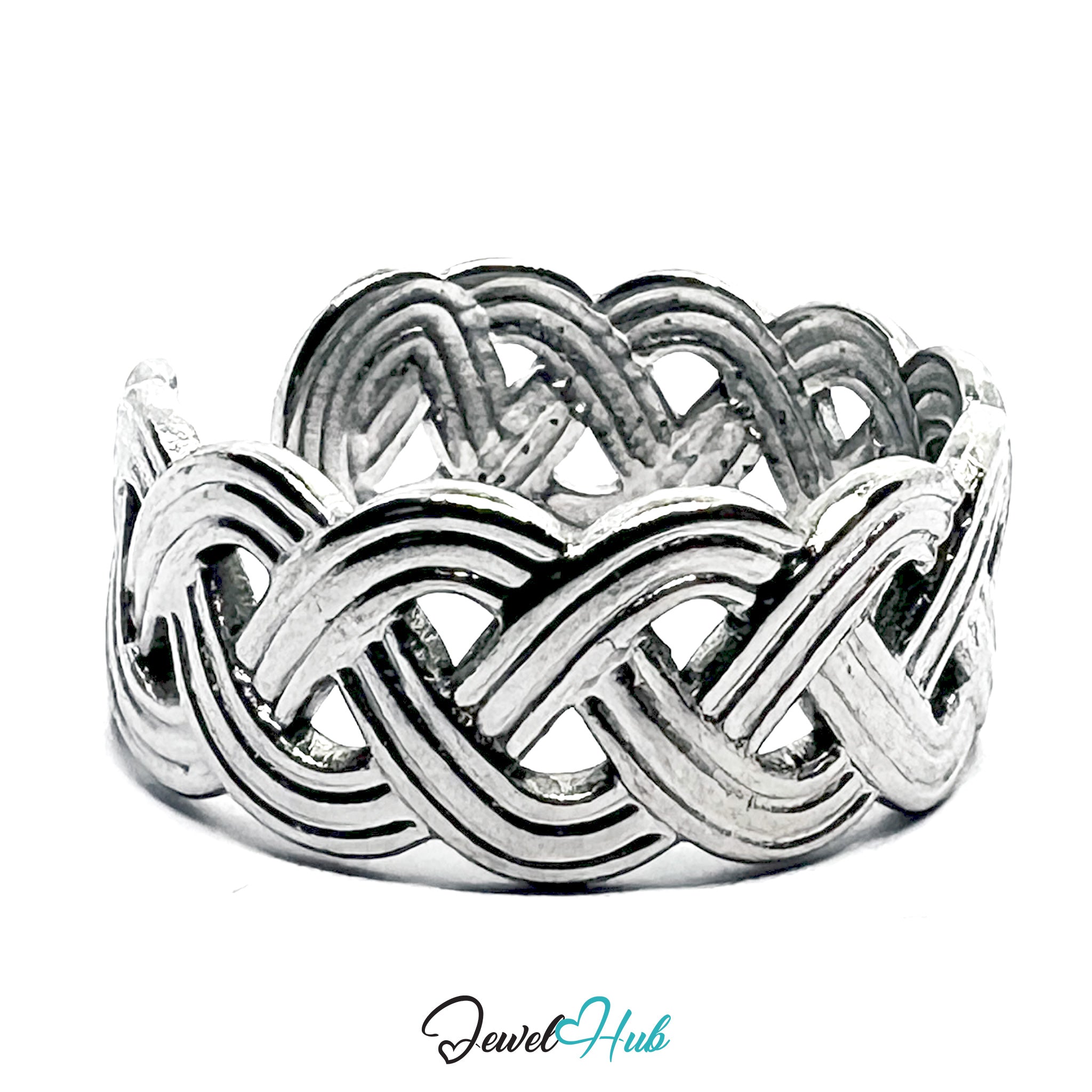 Stainless Steel Silver Braided Ring – Open-End Woven Design