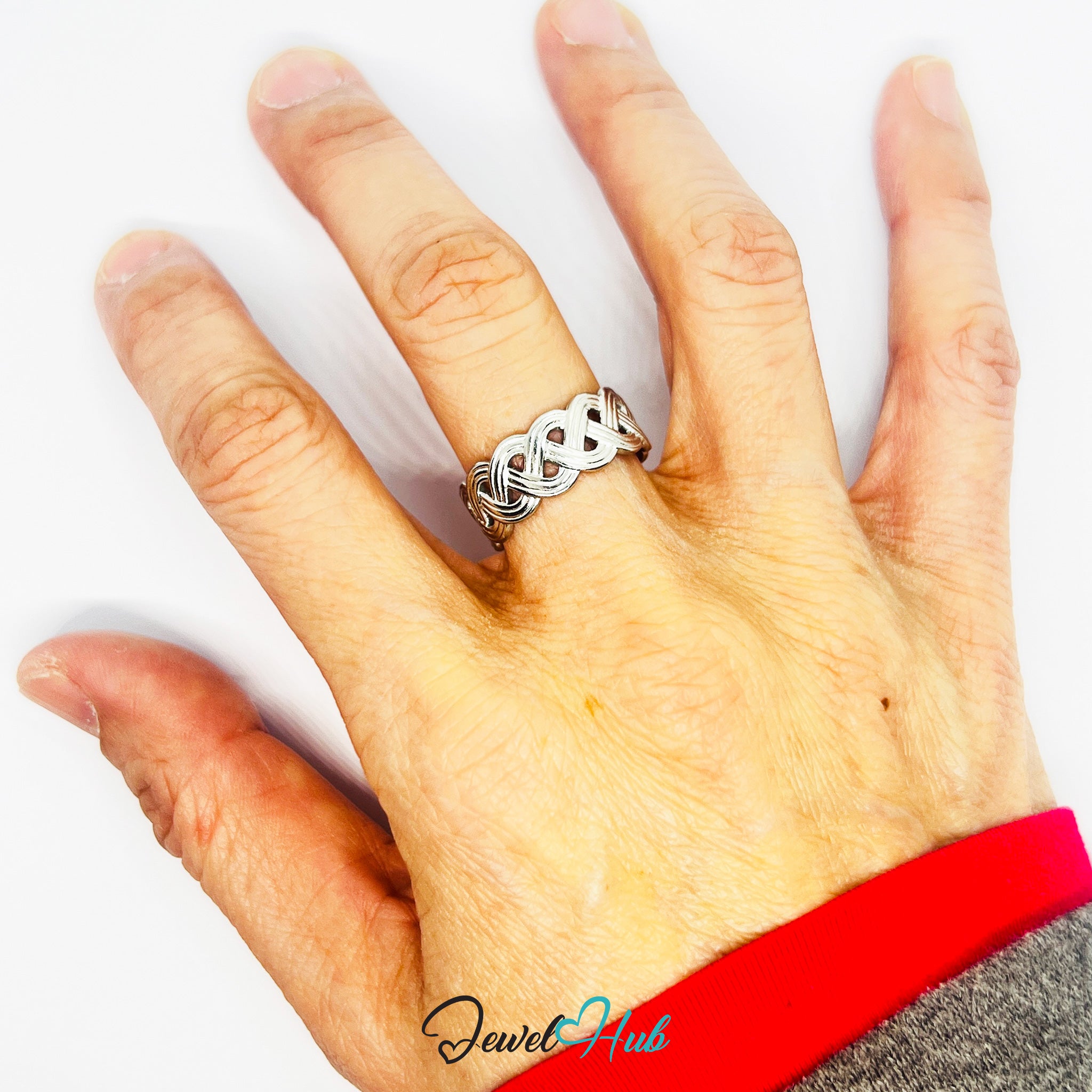 Stainless Steel Silver Braided Ring – Open-End Woven Design