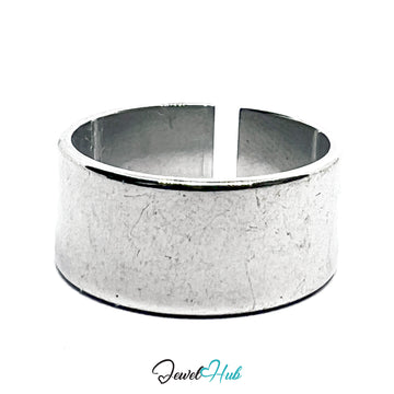 Stainless Steel Silver Wide Band Ring – Minimalist Open-End Design