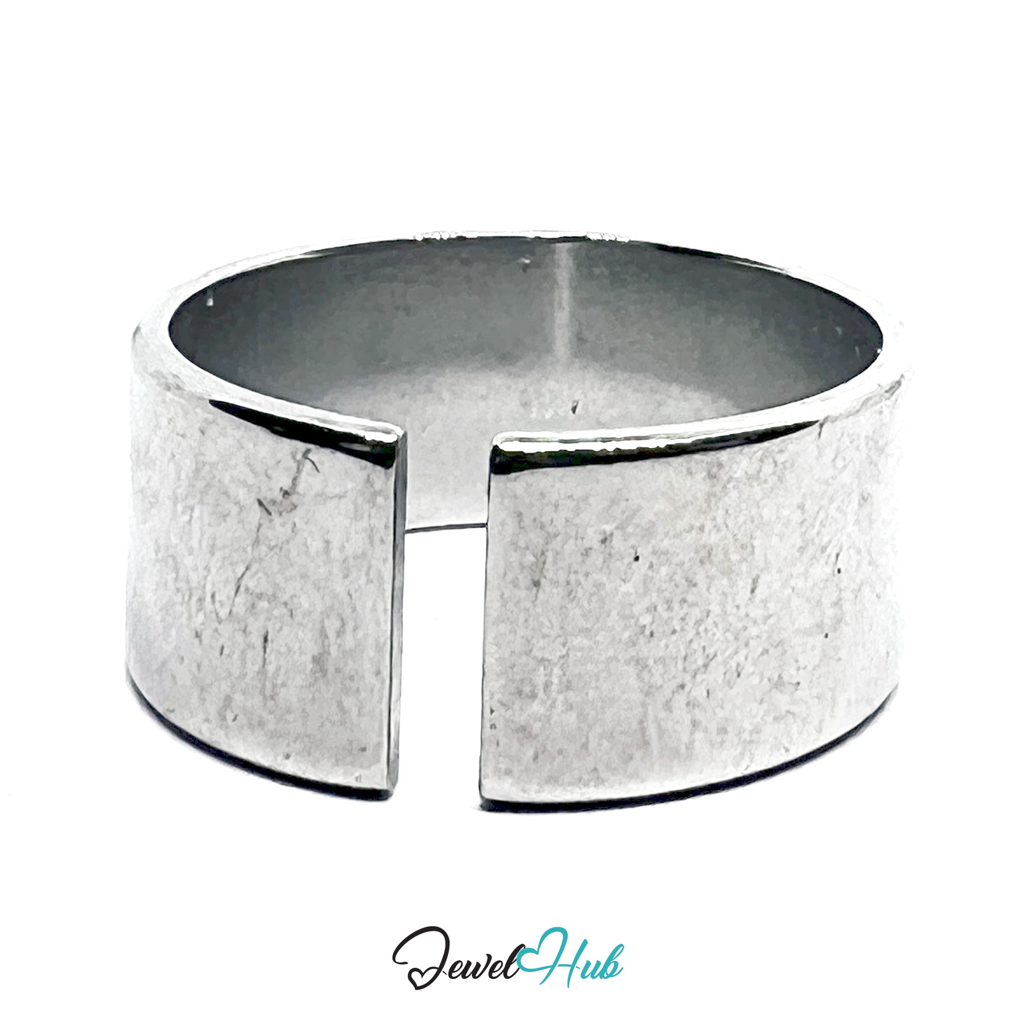 Stainless Steel Silver Wide Band Ring – Minimalist Open-End Design