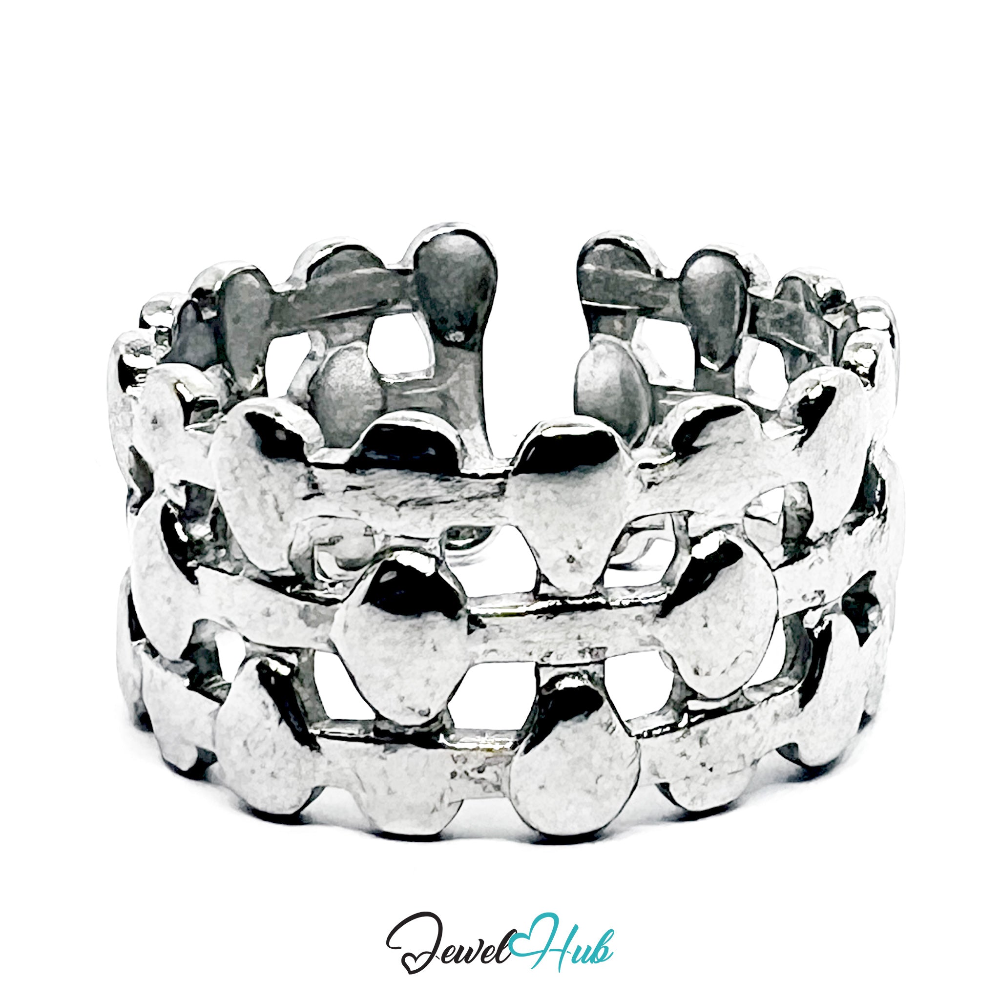 Stainless Steel Silver Beaded Dot Ring – Layered Sculptural Band