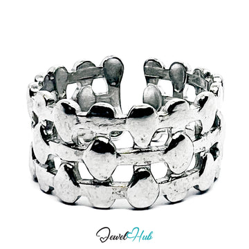 Stainless Steel Silver Beaded Dot Ring – Layered Sculptural Band