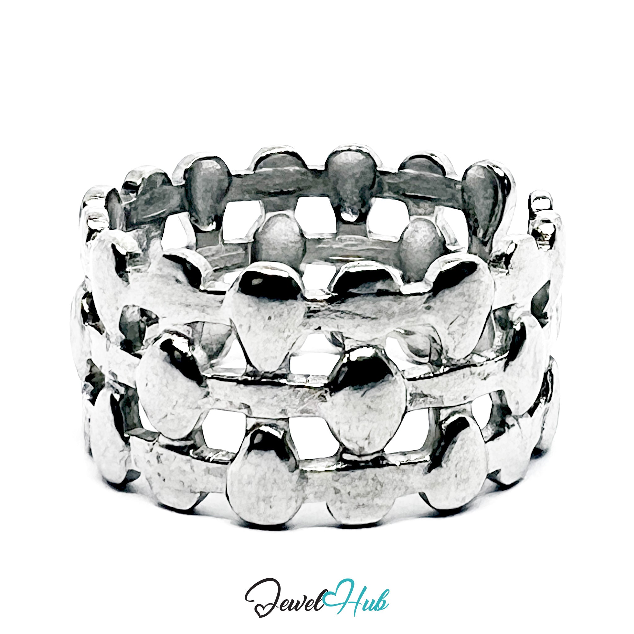 Stainless Steel Silver Beaded Dot Ring – Layered Sculptural Band