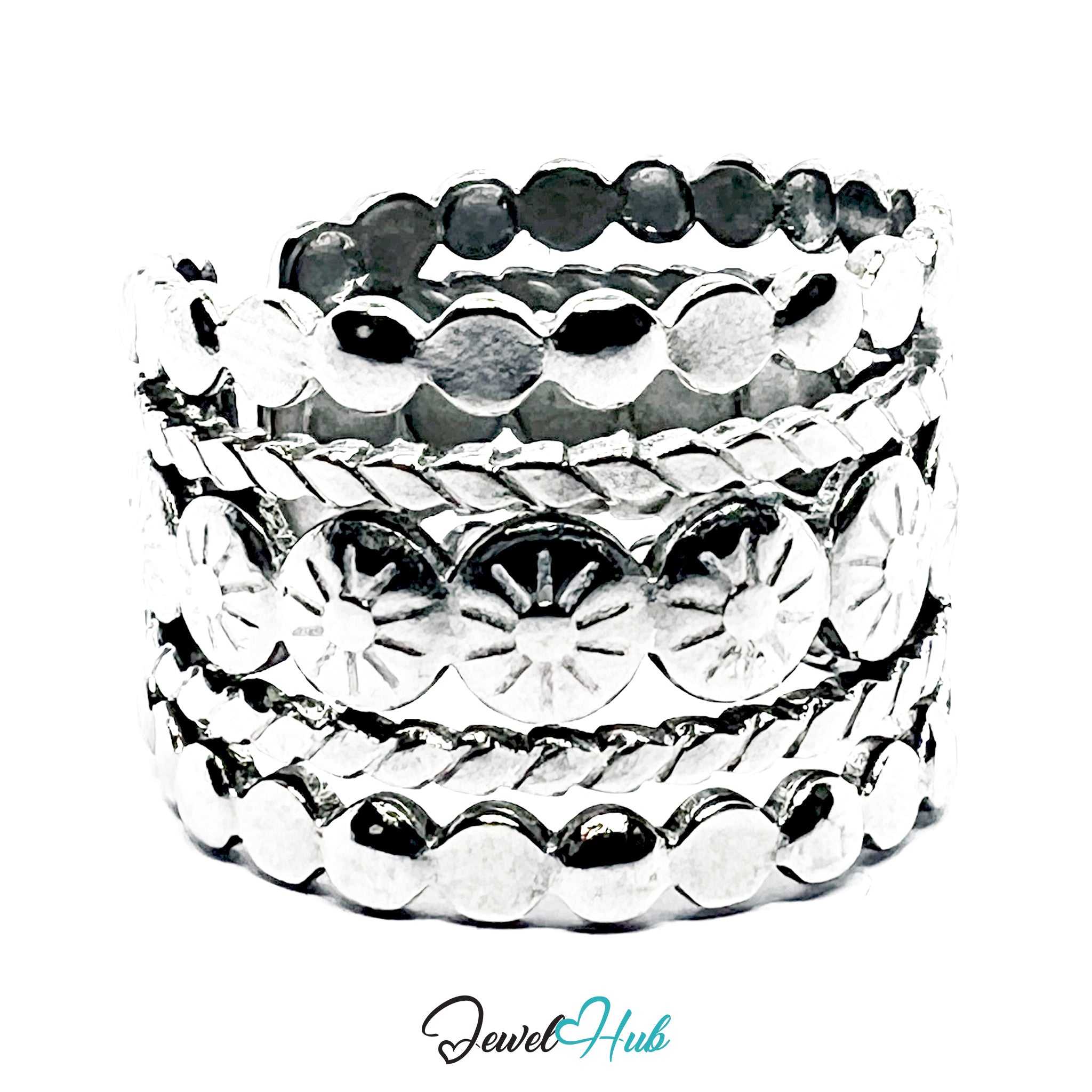 Stainless Steel Silver Layered Dot Textured Ring – Sculptural Band