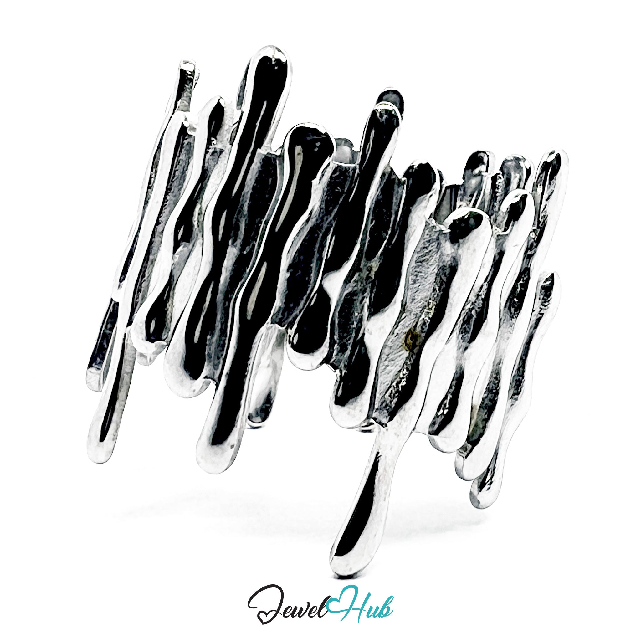Stainless Steel Silver Drip Sculptural Ring – Abstract Statement Band