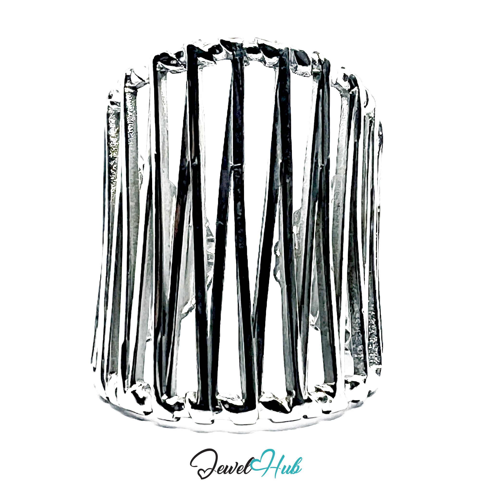 Stainless Steel Silver Vertical Cage Statement Ring – Sculptural