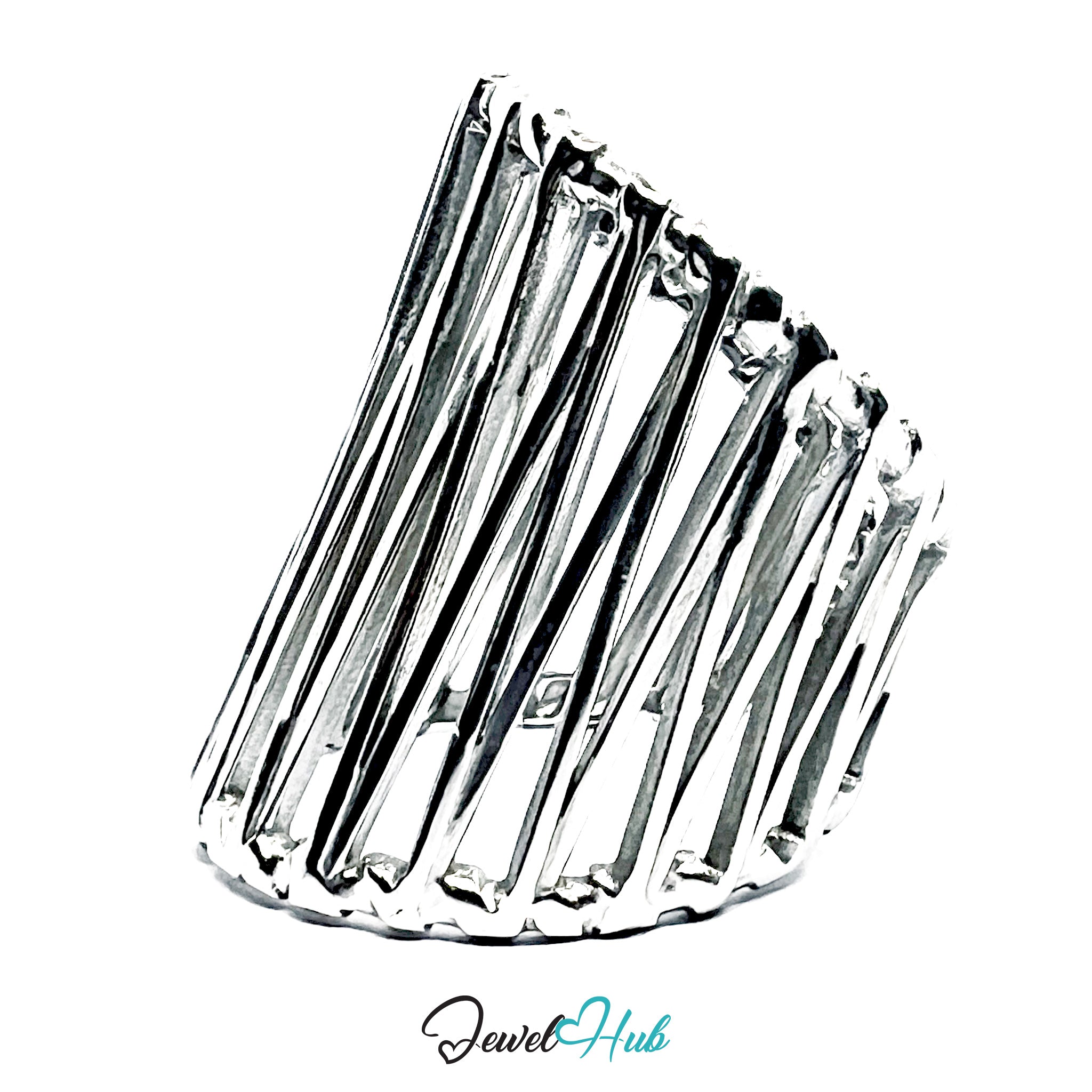 Stainless Steel Silver Vertical Cage Statement Ring – Sculptural