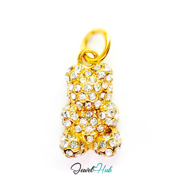 Crystal Gummy Bear Charm - Gold Stainless Steel Pave - 10x18mm